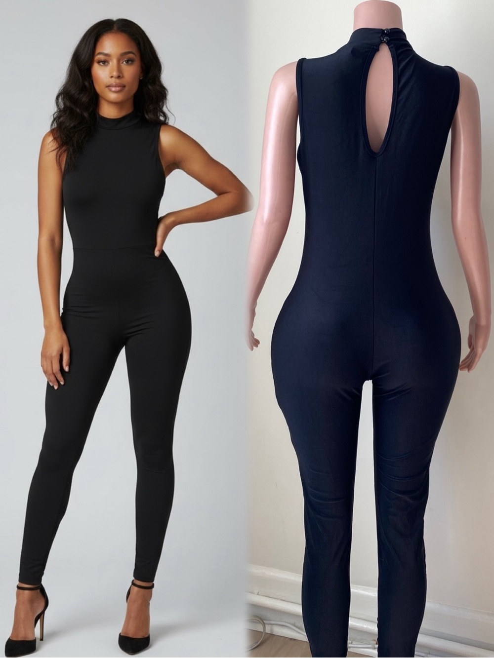 Sleeveless Mock-Neck Black Jumpsuit